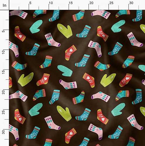 Image of Soimoi Brown Moss Georgette Fabric Socks & Gloves Folk Art Fabric Prints By Meter 42 Inch Wide