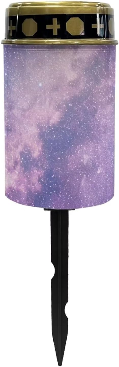 Galaxy Print Solar Grave Light Cemetery Solar Light Waterproof Landscape Path Lights Auto On/Off LED Flameless Candle Grave Decoration Memorial