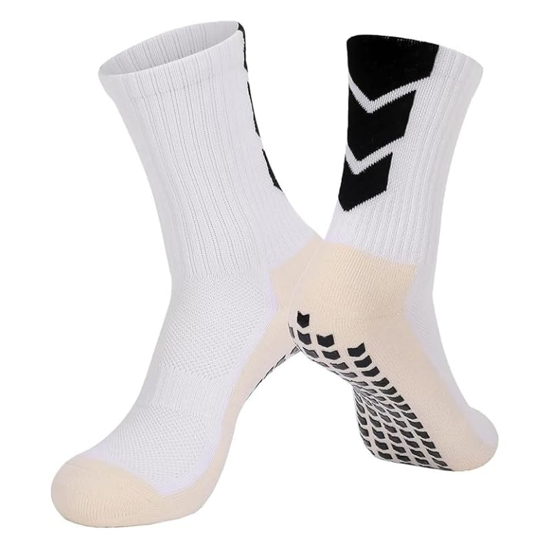 Youth Soccer Socks for Men Athletic Socks 1 Pack White Socks Non Slip Cushion Crew Training Soccer for Basketball Baseball