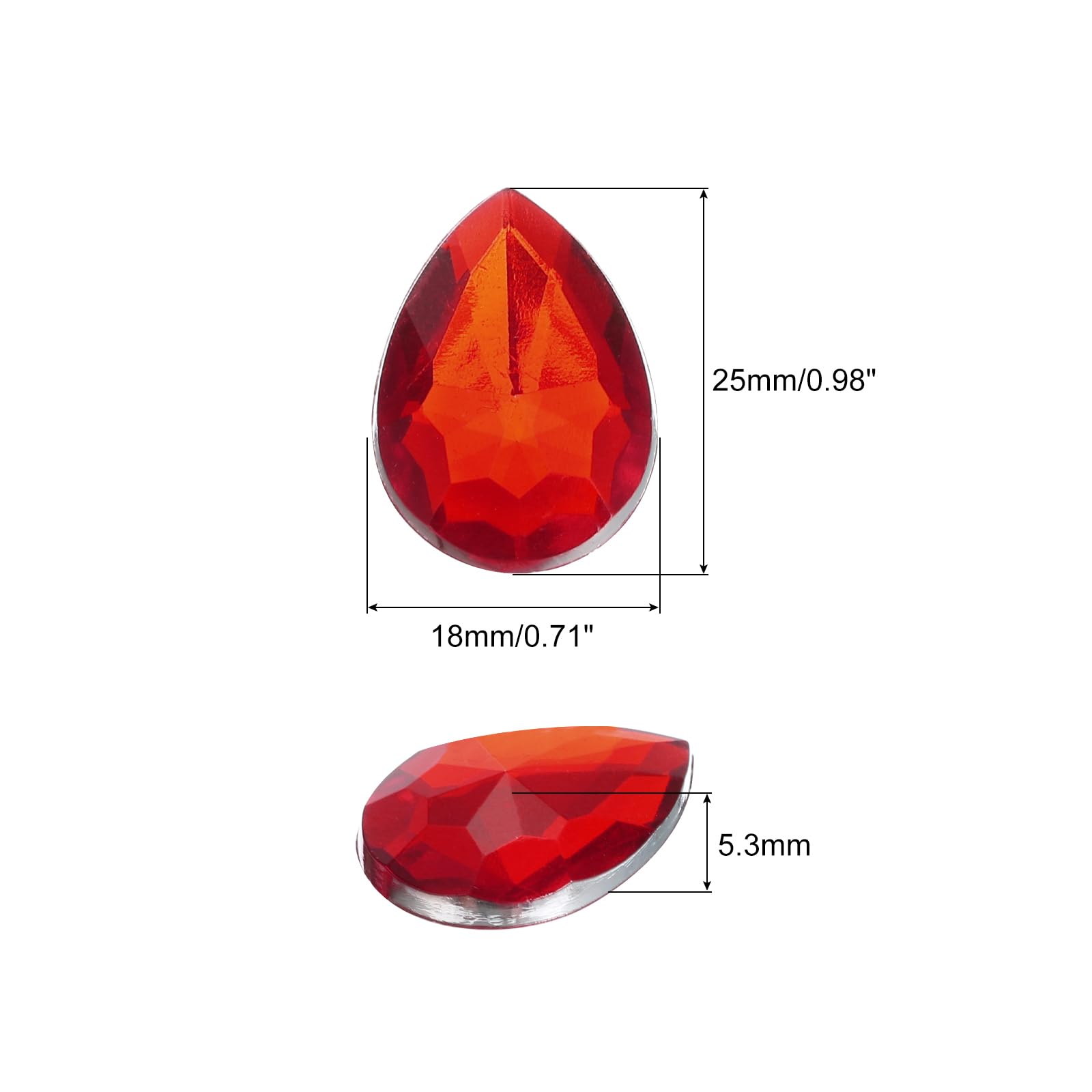 Gemme Acriliche A Goccia Con Retro Piatto - 50 Pezzi 6x10mm, Per Decorazioni Fai Da Te, Pittura, Matrimoni, Colore Rosso