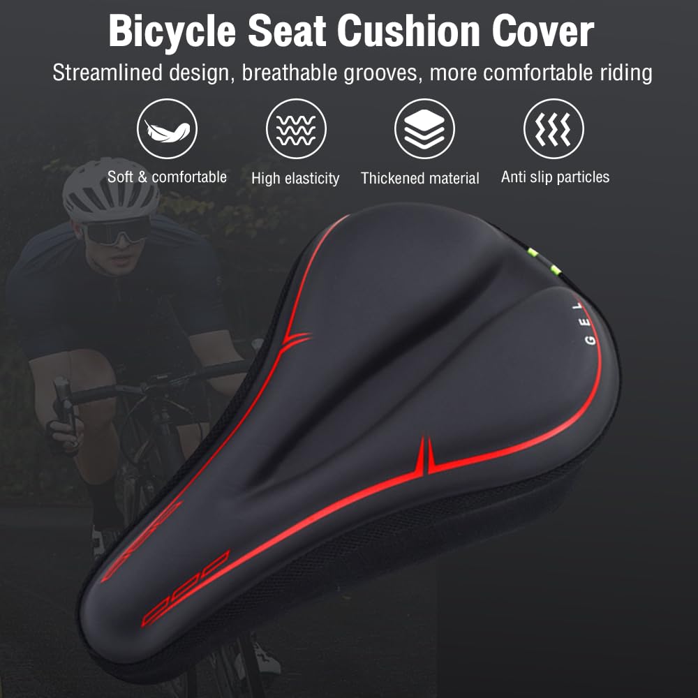 ZUUKOO LIGHT Funda de Gel para Sillin de Bicicleta sillín de Bicicleta Funda de Espuma con Memoria Seguro Cojín de Bicicleta Unisex Cómodo y Transpirable con Funda(Rojo)