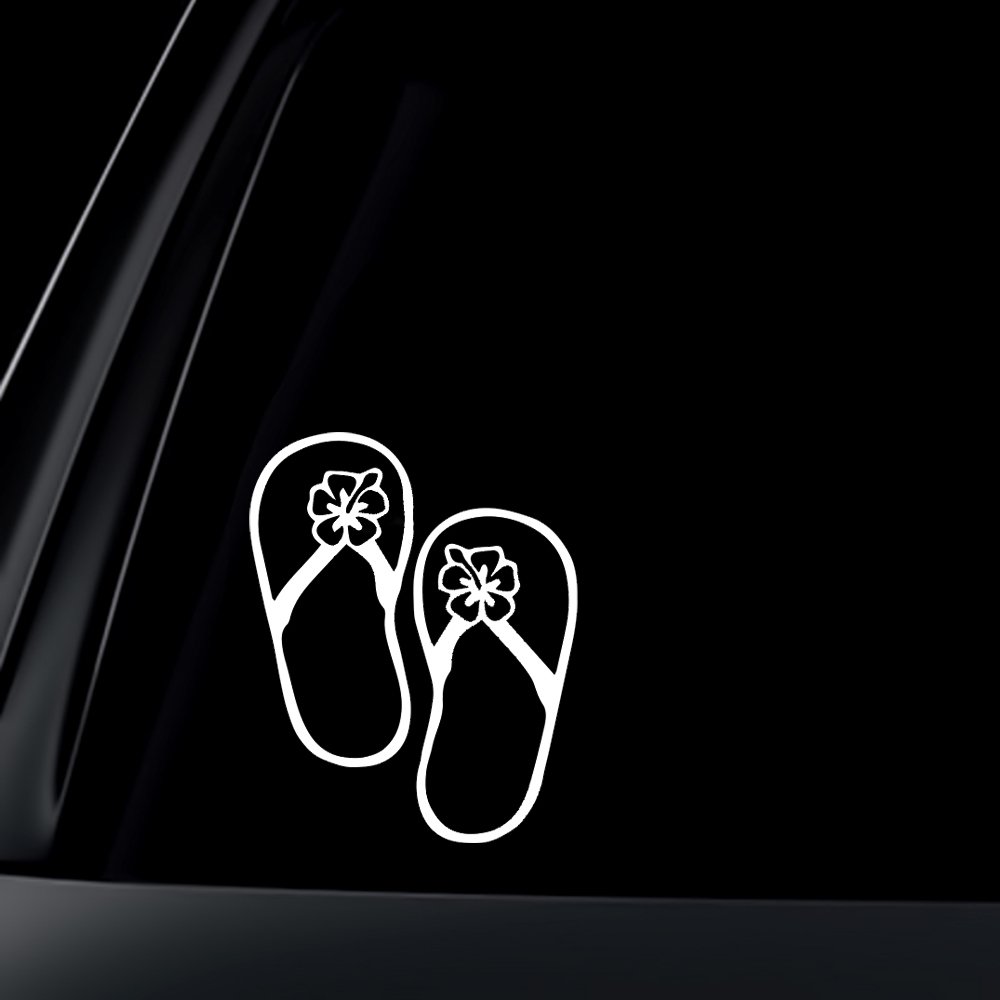 Hibiscus Flower on Flip Flop Car Decal / Sticker - White, 4
