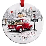 Red Truck Christmas Ornaments Farmhouse Decorations, It's The Most Wonderful Time of The Year Christmas Ornament 2025 for Xmas Tree Hanging Decoration, Vintage Red Truck Decor