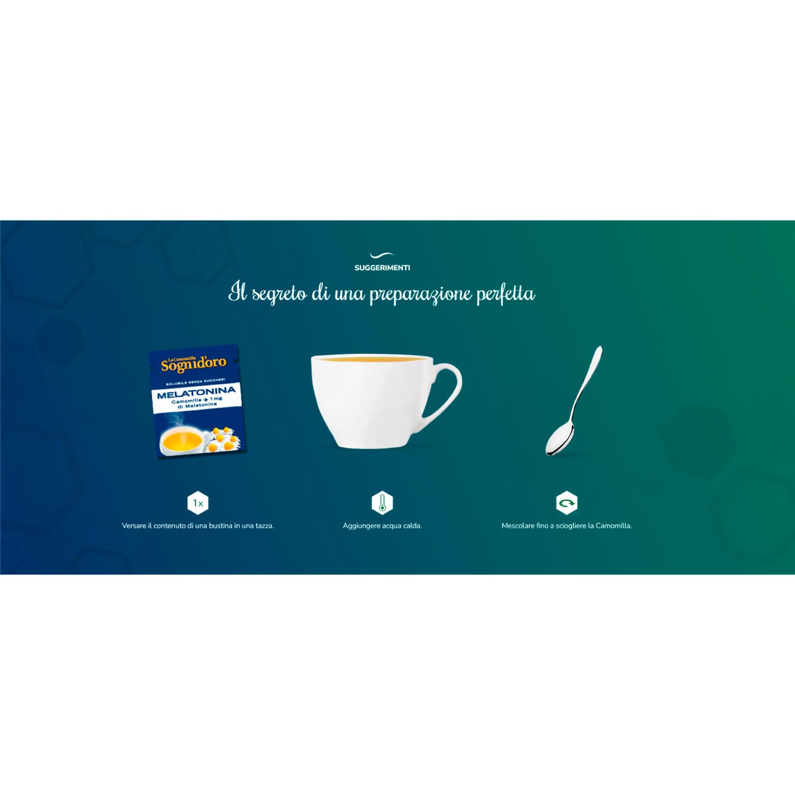 Sognid'oro Plus - Camomila soluble con 1 mg de melatonina sin azúcar para favorecer el sueño – 6 paquetes de 16 bolsitas