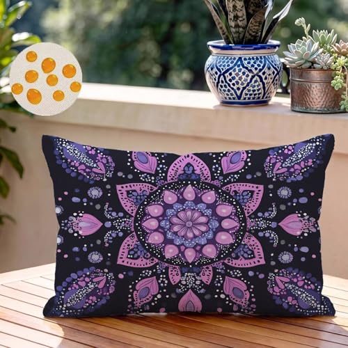 Funda Cojin 70x90 cm Juego de 1 Lino Cojines Sofa Púrpura Funda Almohada Impresión de Doble Cara Rectangulares Decorativos Pillow Covers con Cremallera Oculta, para Cama, Home Decor (Mandala) I1-819