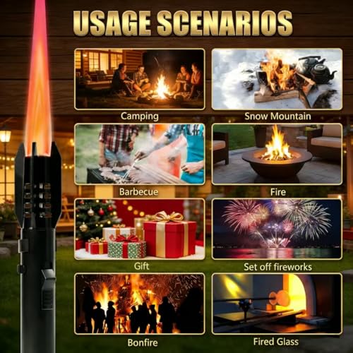 Encendedor de soplete recargable con llama larga y antiviento miniatura 5