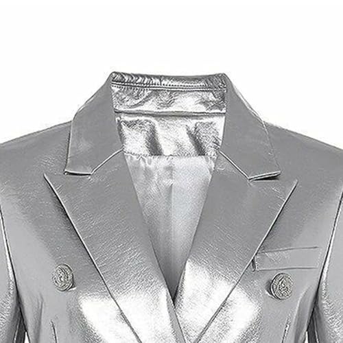 JEKE-DG Women's Blazer Collar Button Down Coat Vintage Faux Leather Coat Jacket Slim Fit Solid Outdoor Outerwear3