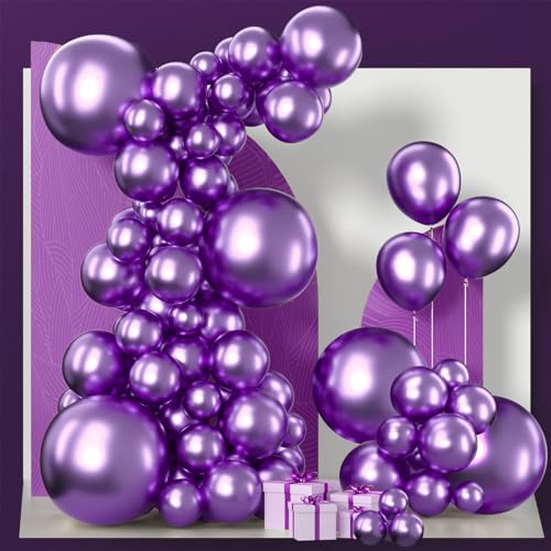 Image of PartyWoo Metallic Purple Balloons 130pcs Different Sizes of 18 12 10 5 Inch Chrome Purple Balloon Arch Kit Garland for Graduation Wedding Baby Shower Princess Birthday Party Decorations Purple-G105