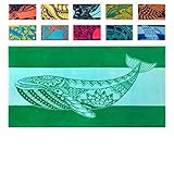 Nova Blue Whale Beach Towel (34 X 63) - Green Oversized Quick Dry Towel With Whale Design - 100% Cotton, Sand Free, Extra Large