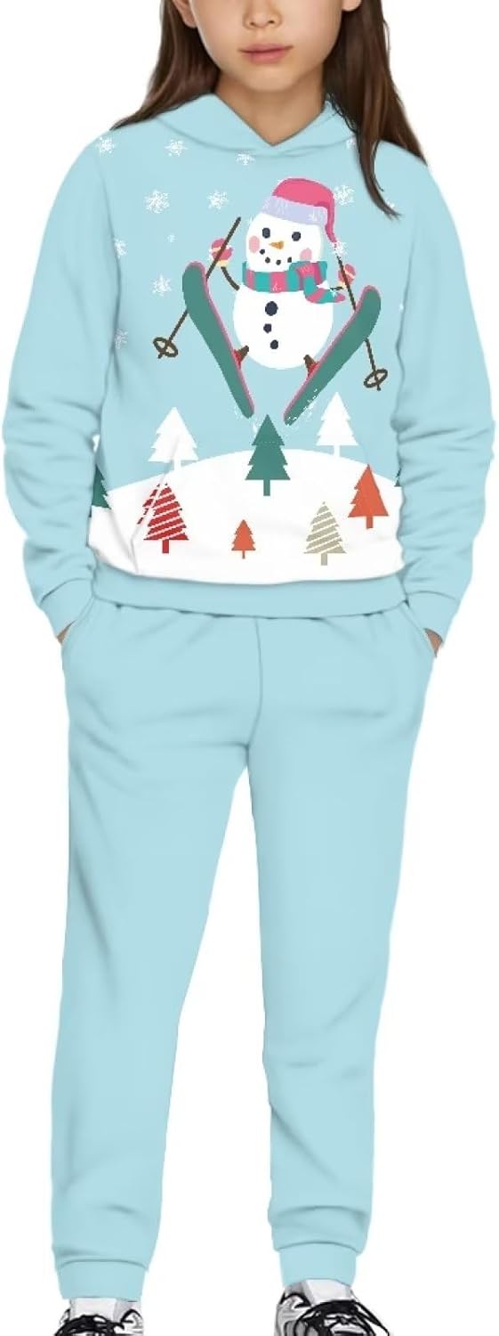 Girls Pullover Hoodie Sweatshirt Suit Breathable Tracksuit Set Sports Clothes