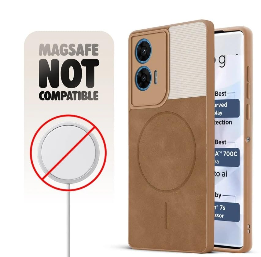 Image of Bintage Mac Safe Design Hard Slim Back Case | Soft Border Camera Protect | Dual PU Leather Finish Back Cover Compatible for Motorola G45 5G - White & Brown