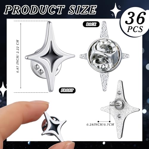 36 Pcs Silver Star Pin Brooch Badge Bulk Sparkle Stars Lapel Pins for Memorial Day Military Award Veterans Day for Backpacks Employee Student Recognition Gift Costume Decor3