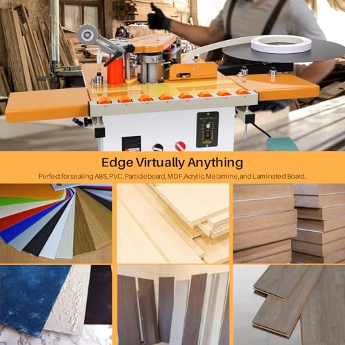 Image of Portable Woodworking Edge Banding Machine, Dual-Use for Curved and Straight Edges Auto Cut-Off 2-Side Gluing Variable Speed Smart Temp Control
