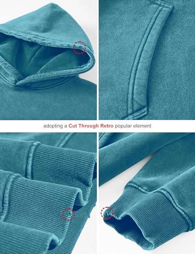 Image of FAIABLE Womens Oversized Acid Wash Hoodie Unisex Heavyweight Cotton Hoodies Fleece Vintage Washed Sweatshirt Women Men