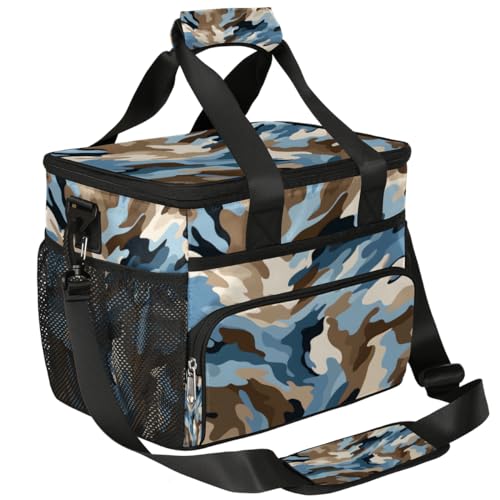 Camouflage Pattern Insulated Picnic Backpack Lunch Box for Women Men Picnic Basket Tote Lunch Bag Picnic Bag Portable Lunch Bags for Picnic, Beach, Work, Trip,Office, Camp Camo Blue White
