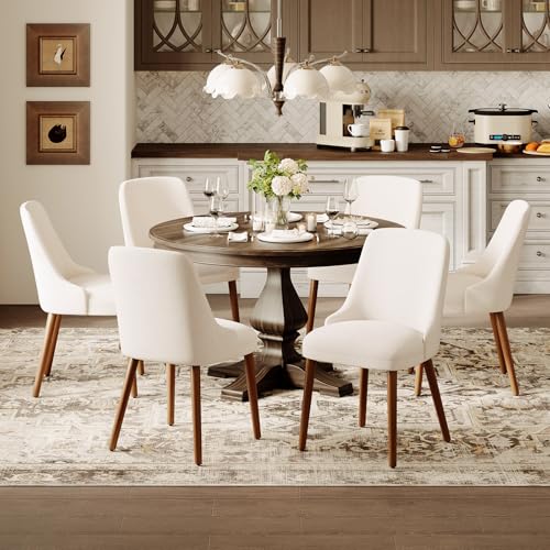 Image of MALOL Upholstered Dining Chairs Set of 6, High-Back Dining Room Chair with Wood Legs, Padded Kitchen Chairs for Dining Room /Restaurant /Cafe, Beige