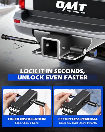 Image of Orion Motor Tech Locking Hitch Pin, Fits 2 inch 2.5 inch 3 inch Receiver with 5 /8 inch Diameter Hitch Lock, Anti-Theft Steel Hitch Pin Lock with Key for Class V IV III, Anti-Rattle Trailer Hitch Pin with O-Rings