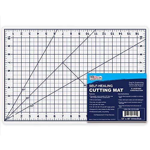 U.S. Art Supply 12  x 18  White Blue Professional Self Healing 5-6 Layer Double Sided Durable Non-Slip PVC Cutting Mat Great for Scrapbooking, Quilting, Sewing and All Arts & Crafts Projects