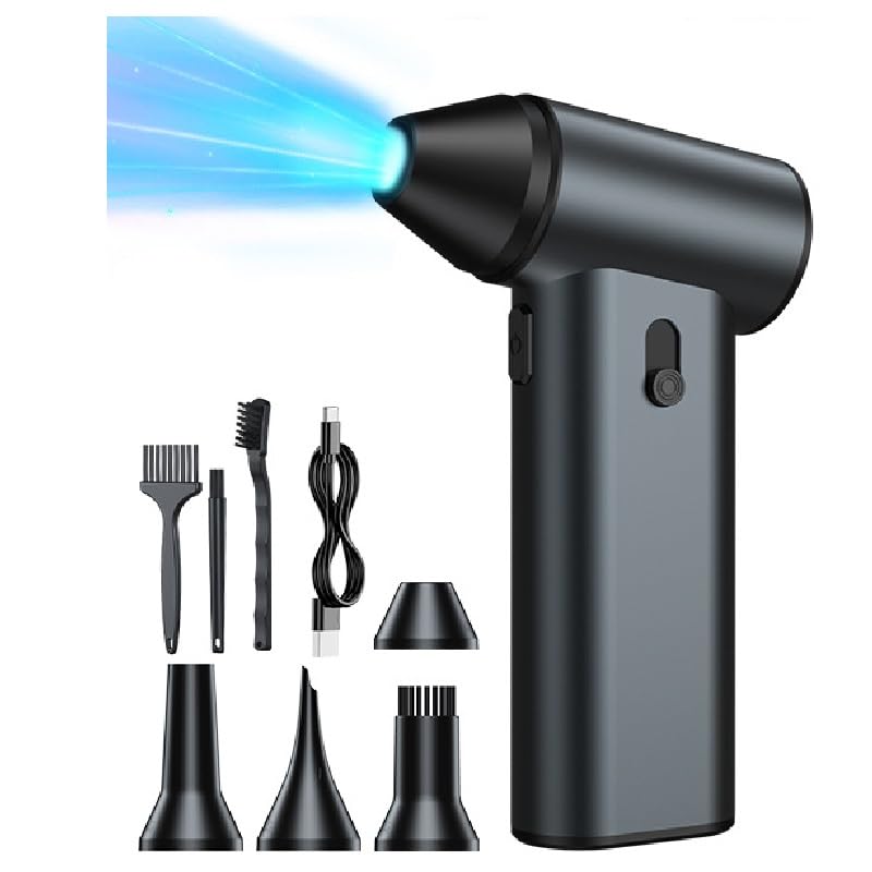 Glovios Soplador de Aire Potente 130000 U/min Mini soplador de aire para PC, Coche y Exteriores, USB Recargable Plumero de Aire Comprimido Electrico Con Batería