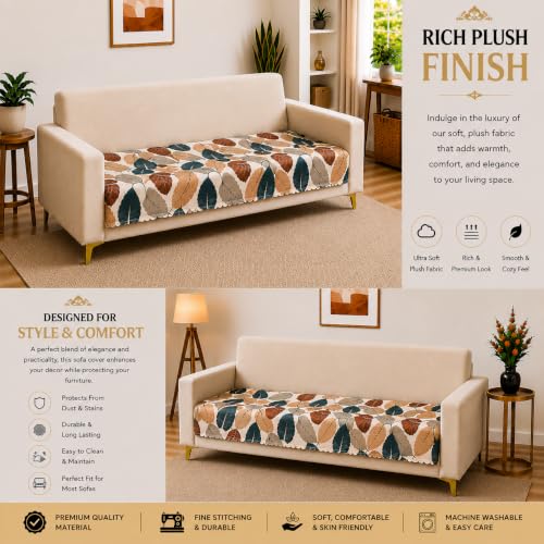 Image of Homerz Premium Printed Quilted Velvet Sofa Slip Cover Protector with Tassels, Sofa Mat, Exact Size, Antislip Cover (Folia, 5 (3+1+1) Seater, Half)
