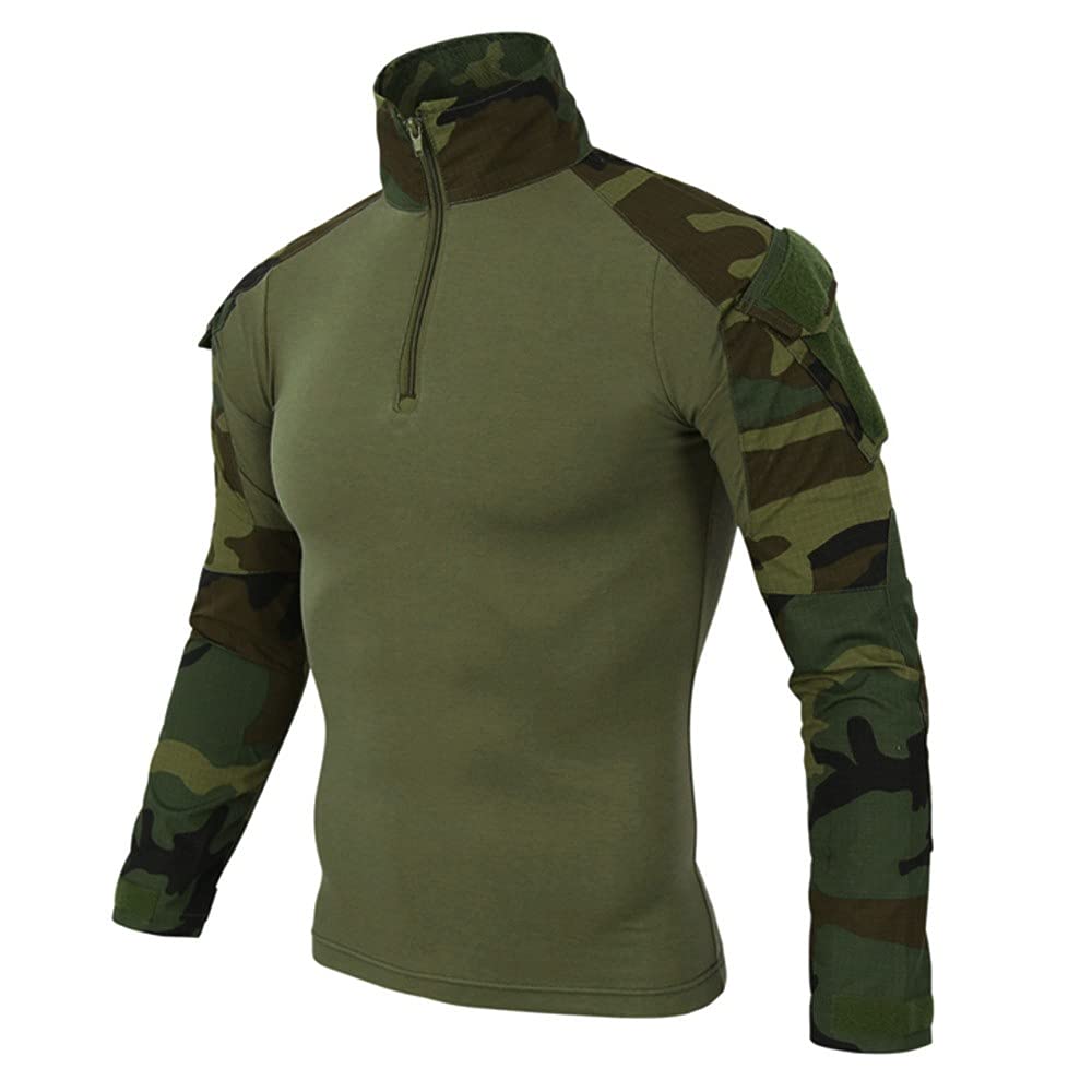 Maglietta militare da uomo, maglietta tattica, slim fit, a maniche lunghe, mimetica, per paintball, softair, militare, uniforme