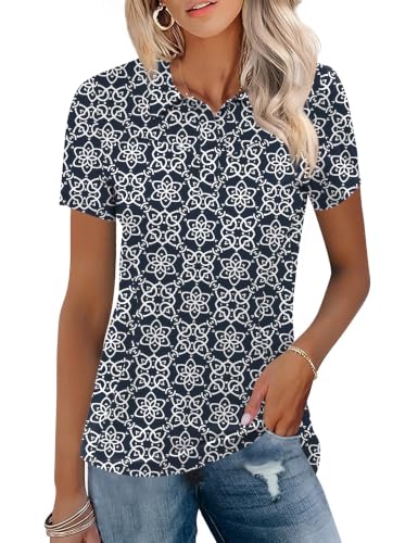 Image of TFSDOD Womens Golf Polo Shirts Collared Short Sleeve T Shirt Lightweight Moisture Wicking Polo Casual 3 Buttons Outfits