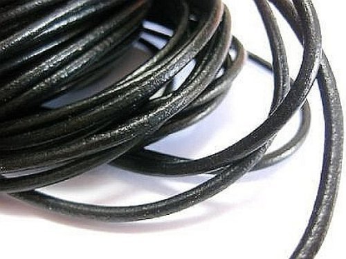 BeadsTreasure 5 Ft of Black Genuine Leather Cord Round 3 mm Diameter.