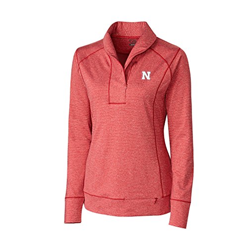Cutter & Buck NCAA Nebraska Cornhuskers Women's Shoreline Half Zip Jacket, XX-Large, Cardinal Red Heather