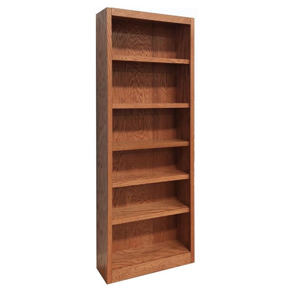 BOWERY HILL 84" Traditional Wood Bookshelf Bookcase with 4 Adjustable Shelves and 2 Fixed Shelves, Simple Assembly, for Home/Office, in Dry Oak Finish