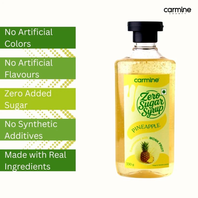 Image of Carmine Zero Suger Classic Pineapple Syrup - 330g | New & Improved Recipe | Sweetened with Pure Monk Fruit | Natural, Plant-Based Sweetener | No Added Sugar or Artificial Ingredients