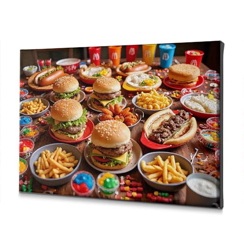 Tableau de salon design hamburger frites pour une déco de cuisine moderne