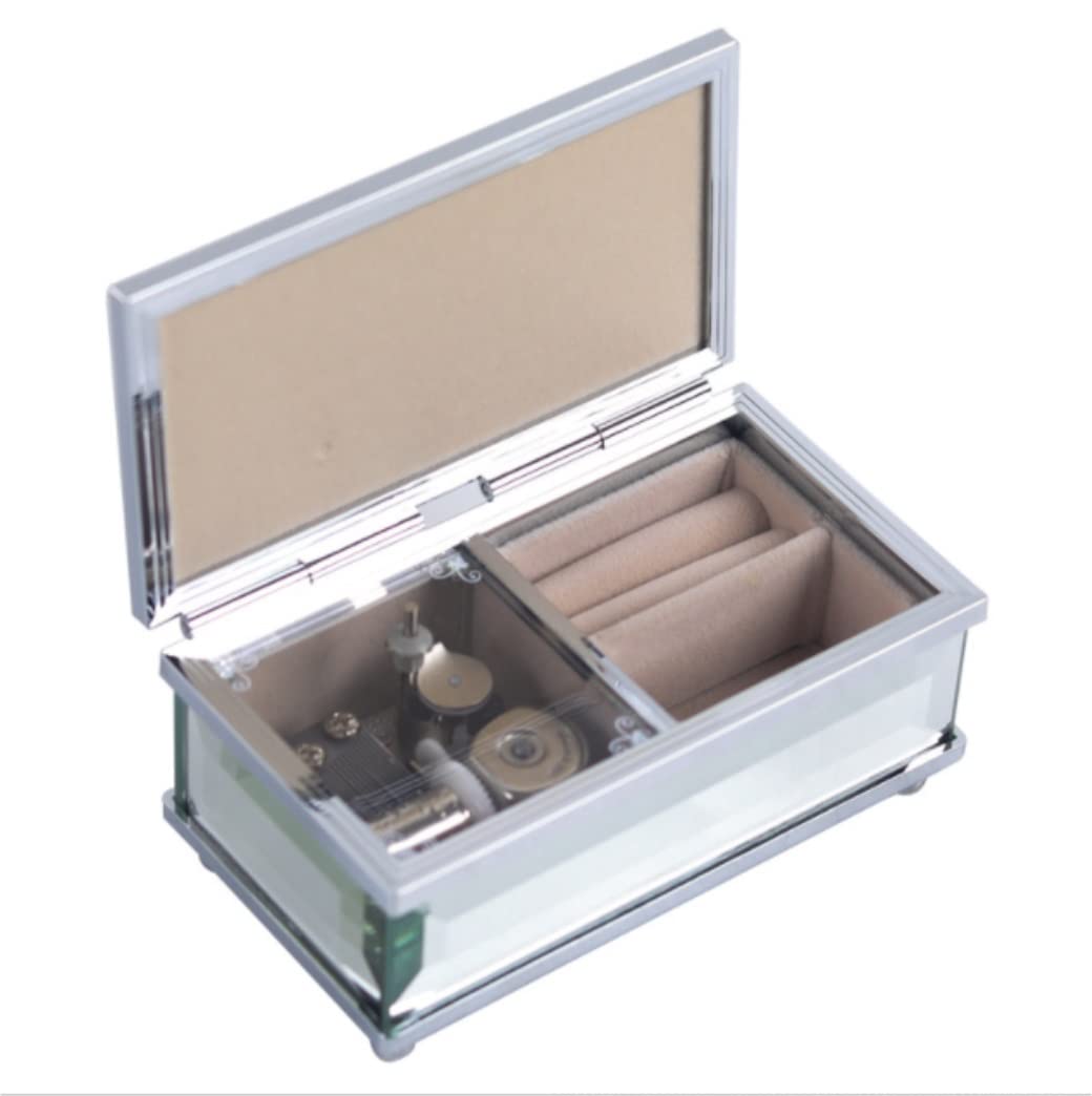 Spieluhr Musikspieluhr Spiegelglas-Spieluhr, PVC-Beschichtung, Silber, 18 Noten, handgefertigte Spieluhr Musik Einschlafhilfe