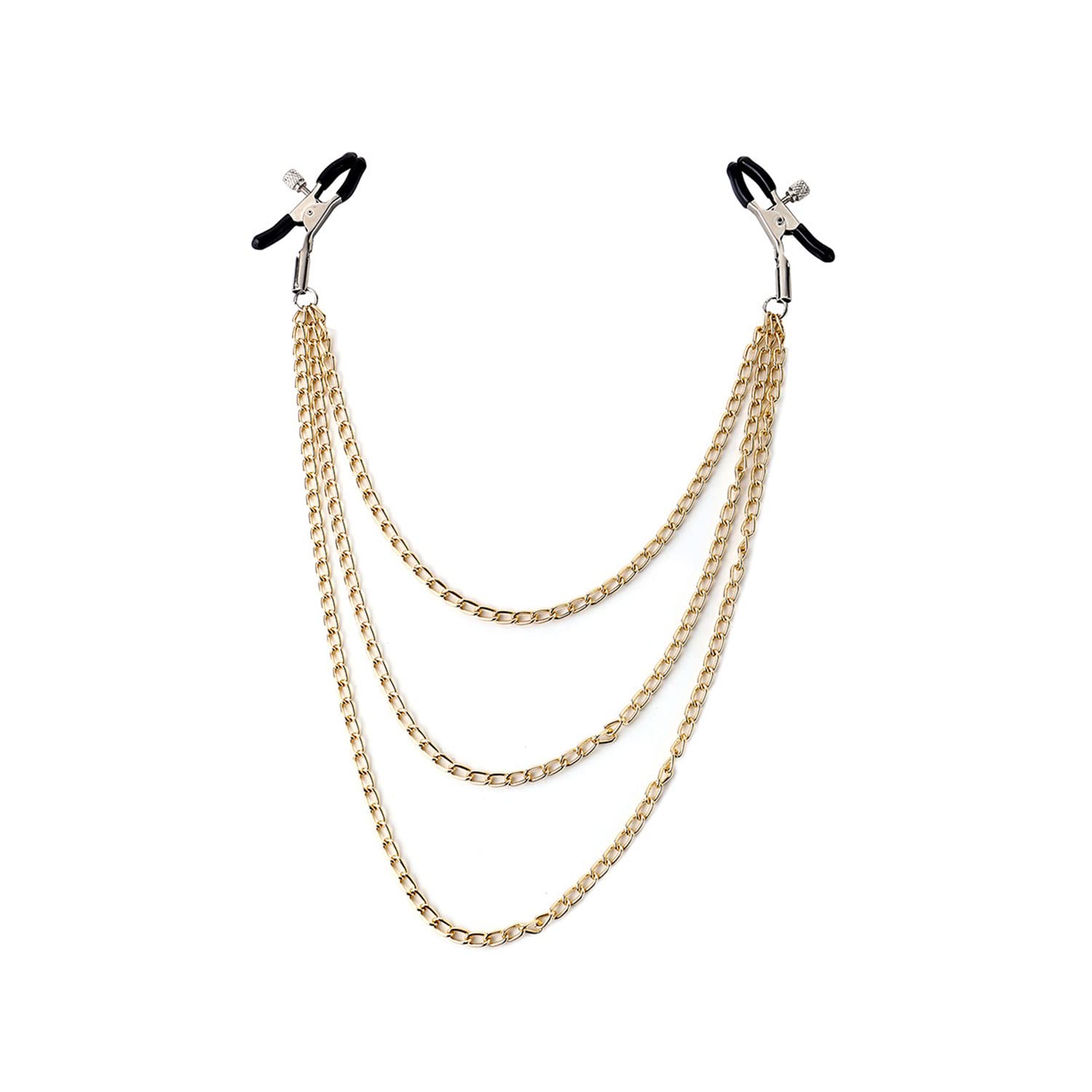 Nipple Clamps with Chain Stainless Steel Nipple Clip Adjustable Body Ring Non-Piercing Nipple Chain Non-Piercing Body Jewelry for Women Men, stainless-steel, No Gemstone - gold