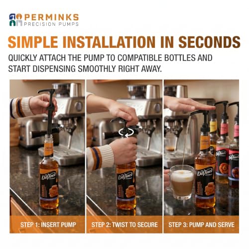 Image of Syrup Pump, Compatible with 750ml Torani, Davinci & Skinny, 2-Pack, Black | Leak-free, 1 /4oz precision pump with locking nozzle. Great for coffee bar accessories, dirty soda stations & dessert sauces