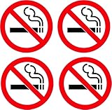 (4 Pack) 4' x 4' Round Bright Highly Visible No Smoking No Cigarette Warning Sign Adhesive Vinyl Decal Label Sticker