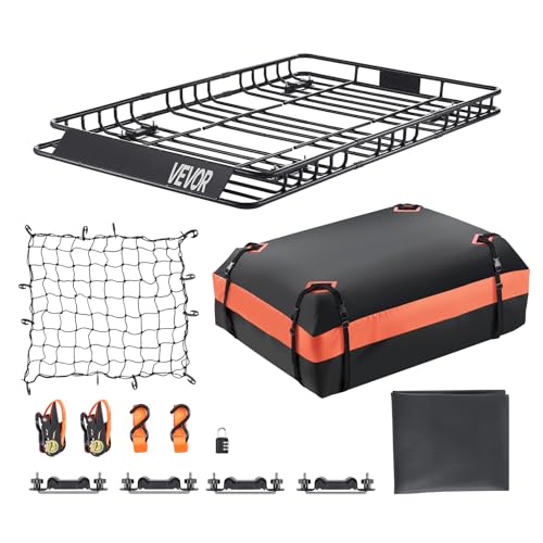 VEVOR Porte-bagage pour voiture 1625 x 990 x 105 mm, panier de toit universel en acier allié avec sac de chargement de 1120 x 870 x 260 mm, filet et sangles...