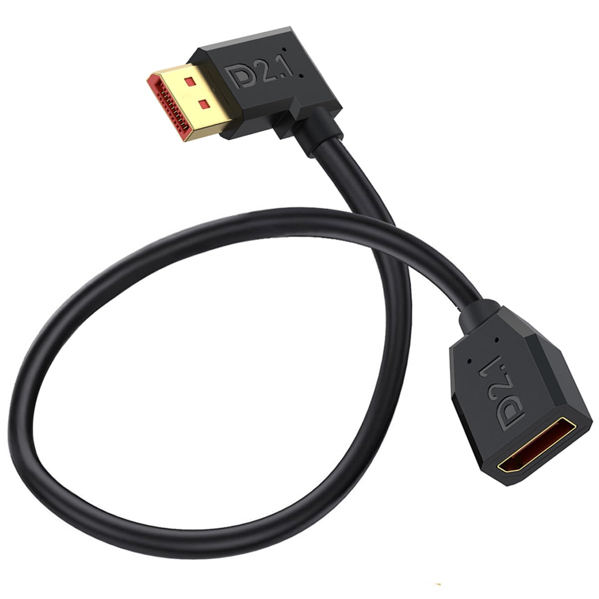 kabel przedłużający DisplayPort 2.1 pod kątem 90 stopni, kabel Display Port męski do żeńskiego 52 Gbps, obsługuje 16K@30Hz, 8K@120Hz, 4K@240Hz/165Hz/144Hz, HDR, HDCP DSC 1.2a, do PS5 (50 cm)