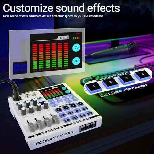 Image of Xclamor SN800 Gaming Sound Card & Audio Mixer - 48V Audio Interface with Bluetooth,16-Level Noise Reduction, Voice Changer, 12 Sound Effects, OTG, 4000mAh Battery for Live Streaming, Recording