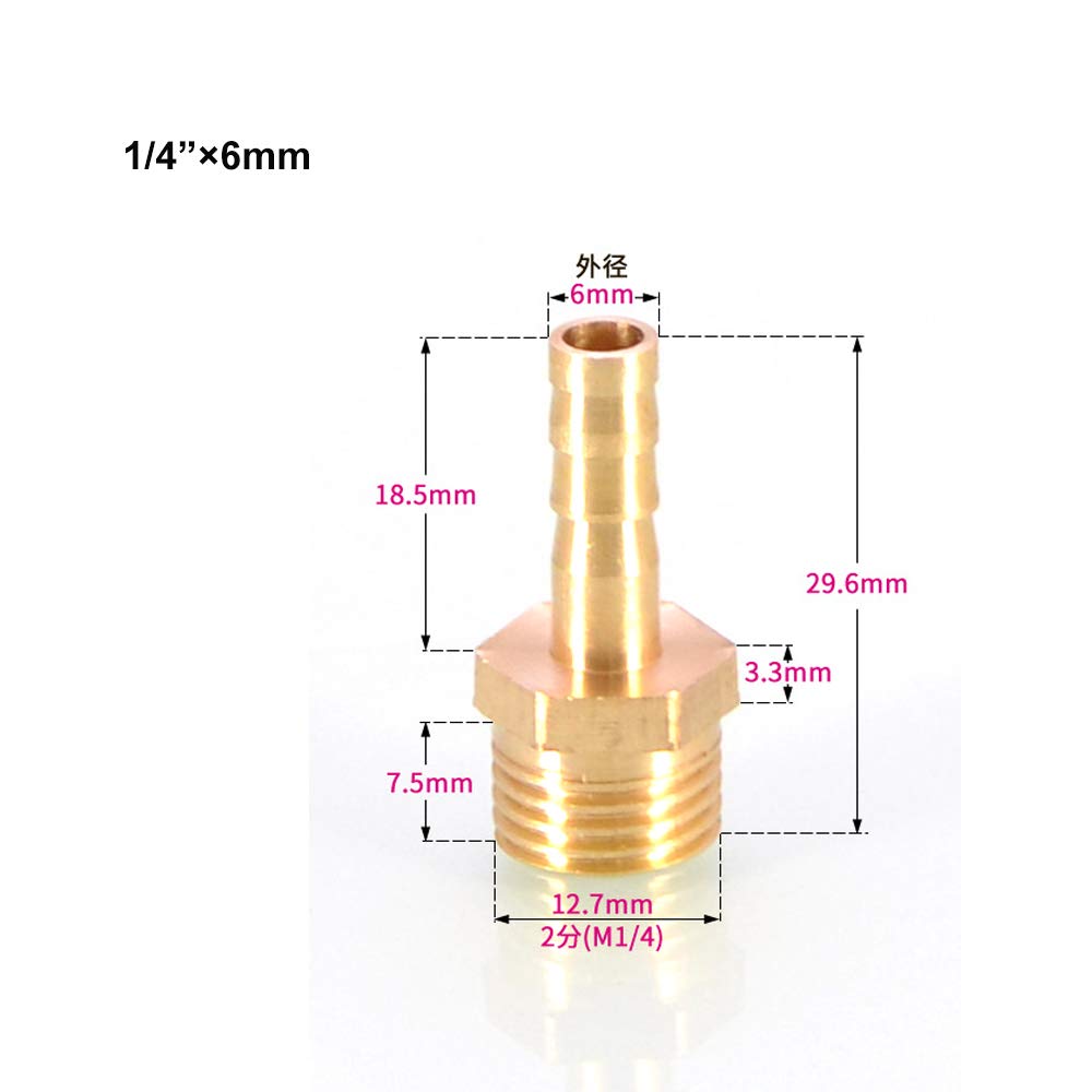 TopHomer BSP Hose Connector Brass Pipe Fitting 6mm Barb x G1/8 Male - Image 3