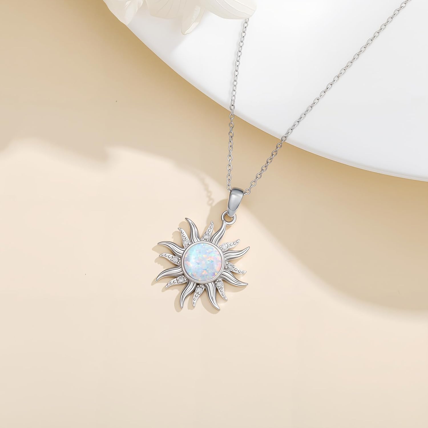 925 Sterling Silver White Opal/Blue Opal/Turquoise Sun Necklace for Women Diamond Sun Pendant Necklace for Mother Wife - Image 4