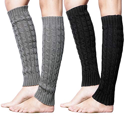 Loritta 2 Pairs Women Knit Leg Warmers Winter Warm Long Boot Socks,G(Black+Dark Grey)