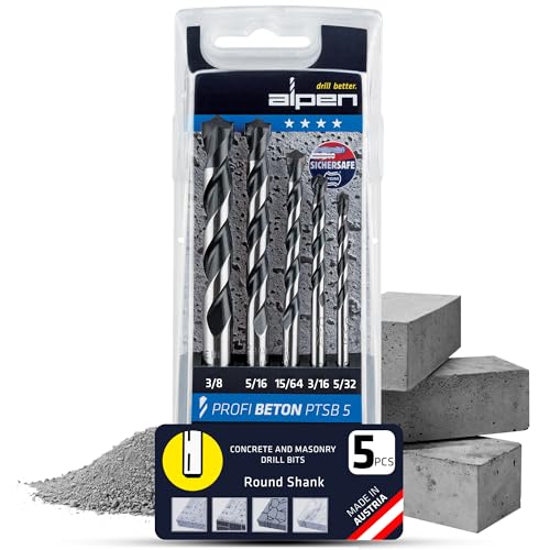 Alpen 5-teiliges Betonbohrer-Set – Vielseitige Hammerbohrer-Sets für PGM-zertifizierte Präzision und präzise Dübellöcher – langlebiger Bohrer für Beton, Natursteine und Marmor