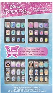 Disney Princess - Townley Girl 48 Pcs Press-On Nails Artificial False Nails Set for girls, kids and tweens with Pre-Glue Full Cover Acrylic Nail Tip Kit, Ages 6+ for Parties, Sleepovers and Makeovers