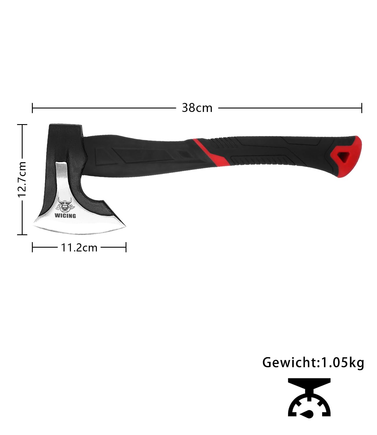 38 cm Beil für kleines bis mittelgroßes Anzündholz, Spaltaxt aus 1065 Manganstahl mit ergonomischem Fiberglasgriff, 1 kg