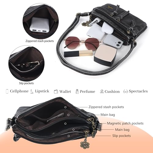 Image of Angel Kiss Small Crossbody Bag for Women Leather Crossbody Purse Triple Compartments Cell Phone Purse Shoulder Bags for Women