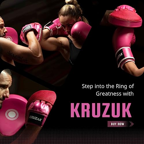 Kruzak Plain Focus Mitts And Boxing Gloves Set For Kickboxing And Muay Thai Mma Training - Fitness Kit With Punching Pads For Martial Arts And Karate - Pink - 8Oz #TOP5