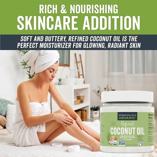 Image of Viva Naturals Refined Coconut Oil, 16 fl oz - Expeller-Pressed, USDA Organic, Neutral Flavor & Aroma, Ideal for Cooking, Baking, Hair & Skin Moisturizer