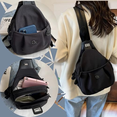 Travel Reflective Convertible Sling Backpack Key Ring Strap, Large Capacity Water Resistant Anti-Theft Crossbody (Teardrop Black)4