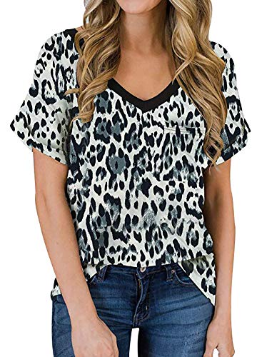 T Shirt Leopardata Donna Scollo V Magliette
