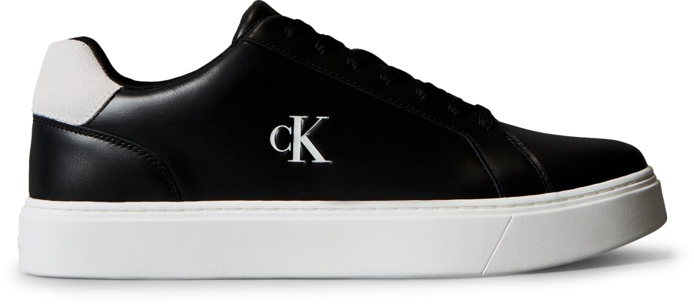 Calvin Klein Men’s Classic Lace-up Leather Cupsole Trainers, Black (Black/Bright White), 10